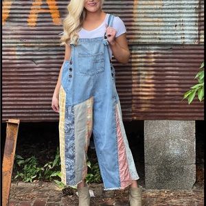 Easel Oversized Patchwork Overalls